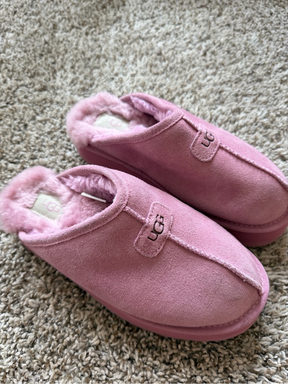 UGG Pink Suede Plush-Lined Slip-On Slippers